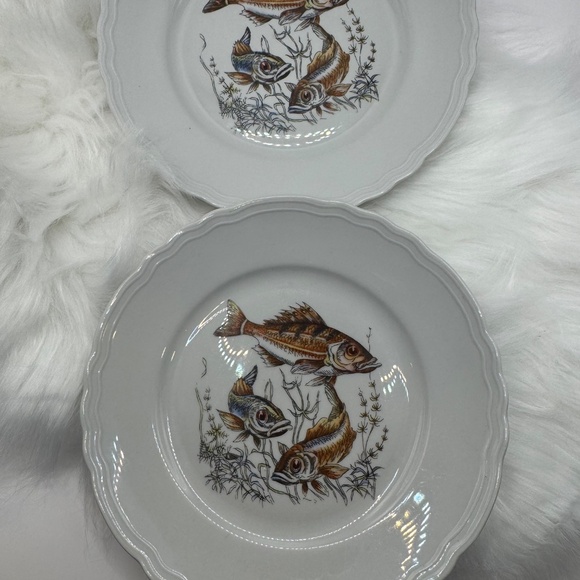 Set of 5 Italian R Porcellana 7.5" salad plates. Fish themed MCM dinnerware EUC - Picture 9 of 10